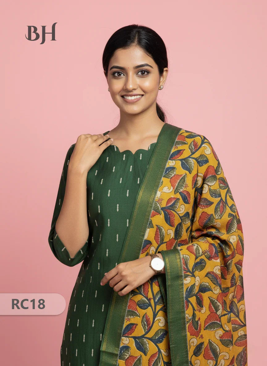 Chennuri Silk Dupatta with Raw Silk Green Top | Elegant Traditional Women’s Wear