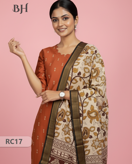 Chennuri Silk Dupatta with Raw Silk Orange Top | Elegant Traditional Women’s Wear