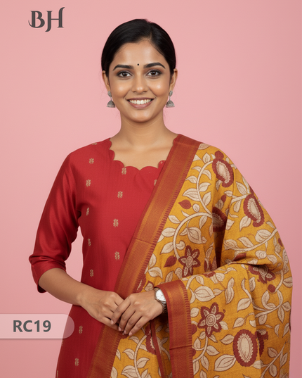 Chennuri Silk Dupatta with Raw Silk Red Top | Elegant Traditional Women’s Wear