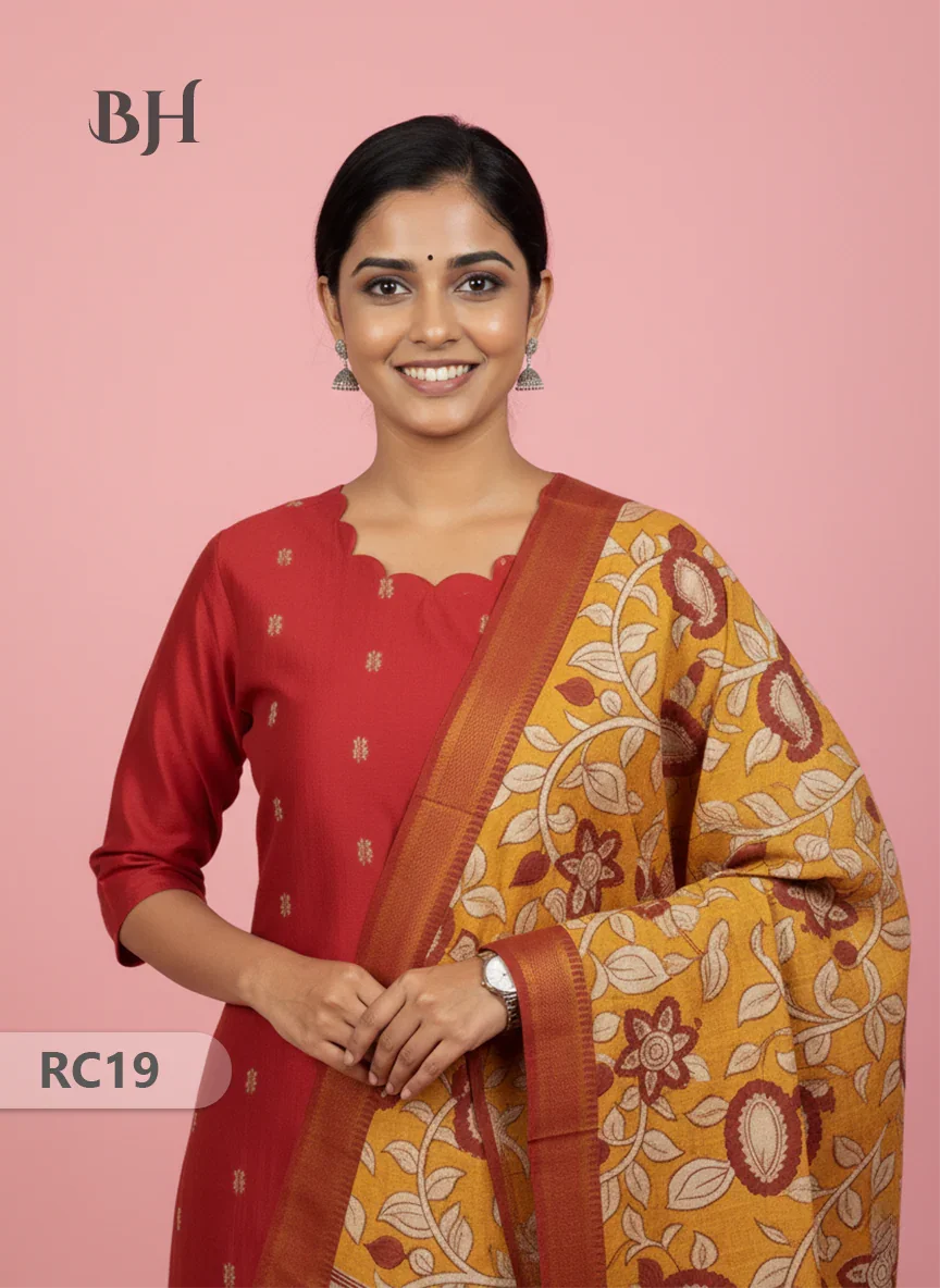 Chennuri Silk Dupatta with Raw Silk Red Top | Elegant Traditional Women’s Wear