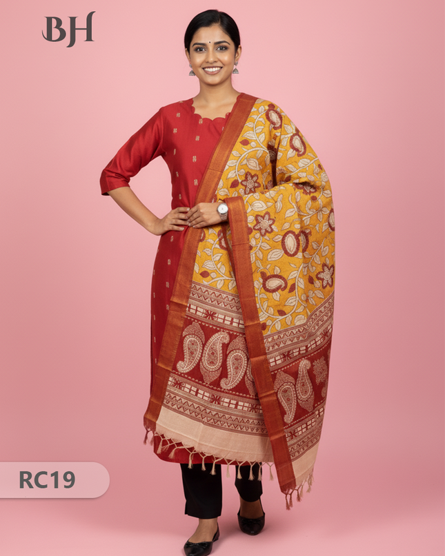 Chennuri Silk Dupatta with Raw Silk Red Top | Elegant Traditional Women’s Wear