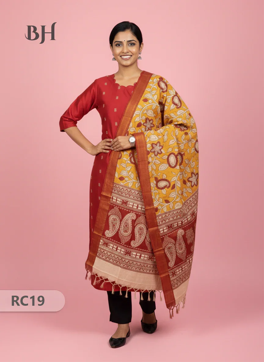 Chennuri Silk Dupatta with Raw Silk Red Top | Elegant Traditional Women’s Wear