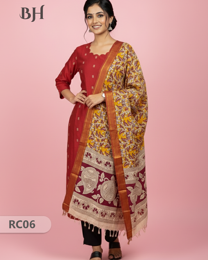 Chennuri Silk Dupatta with Raw Silk Red Top | Elegant Traditional Women’s Wear
