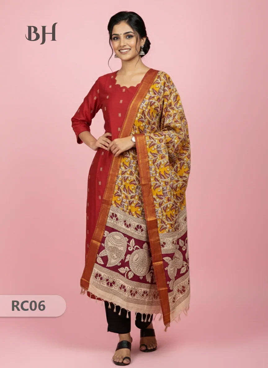 Chennuri Silk Dupatta with Raw Silk Red Top | Elegant Traditional Women’s Wear