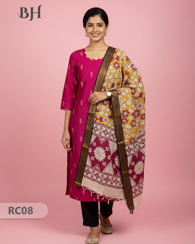 Chennuri Silk Dupatta with Raw Silk Pink Top | Elegant Traditional Women’s Wear