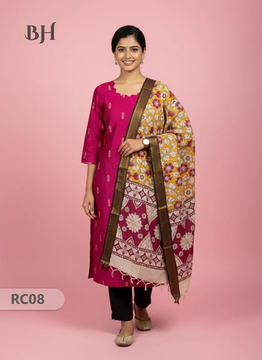 Chennuri Silk Dupatta with Raw Silk Pink Top | Elegant Traditional Women’s Wear