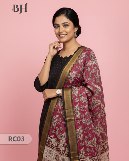 Chennuri Silk Dupatta with Raw Silk Black Top | Elegant Traditional Women’s Wear