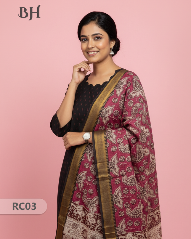 Chennuri Silk Dupatta with Raw Silk Black Top | Elegant Traditional Women’s Wear