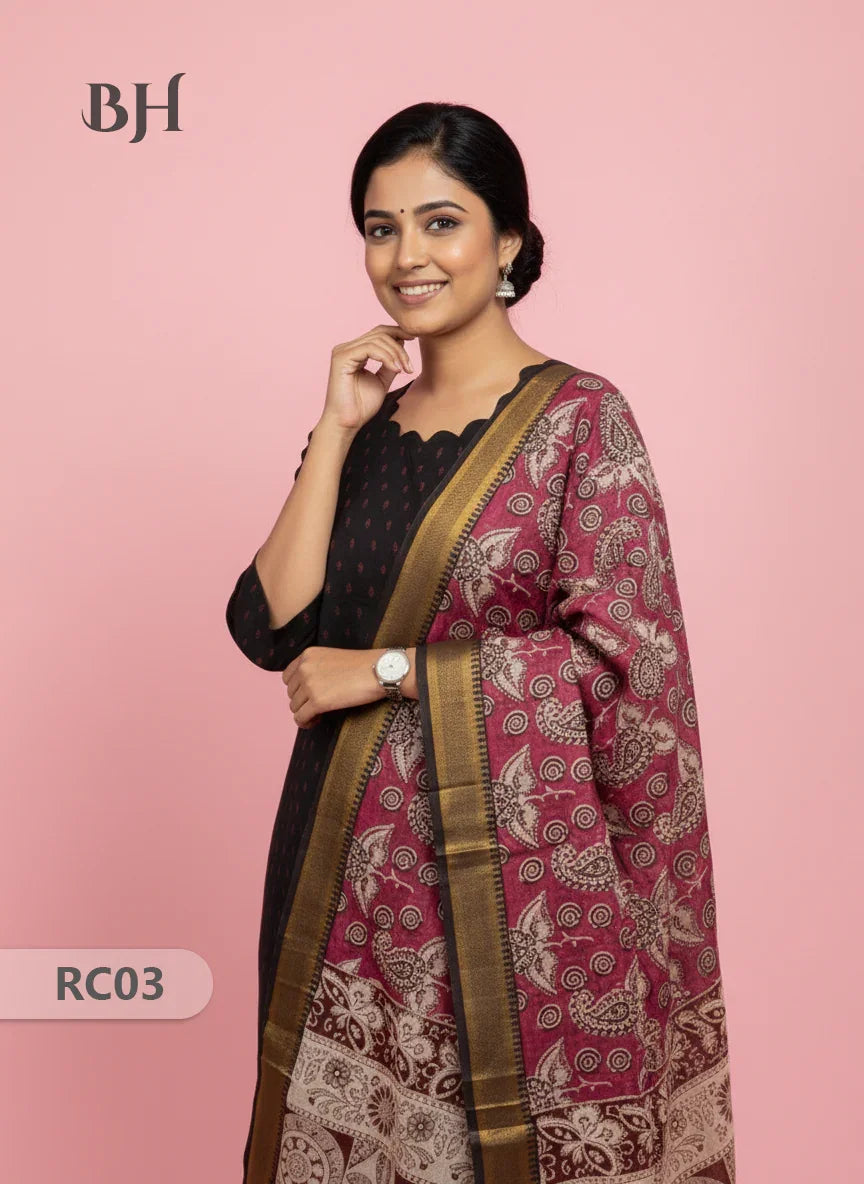 Chennuri Silk Dupatta with Raw Silk Black Top | Elegant Traditional Women’s Wear