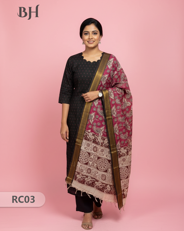 Chennuri Silk Dupatta with Raw Silk Black Top | Elegant Traditional Women’s Wear