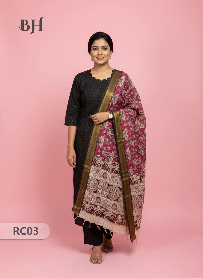 Chennuri Silk Dupatta with Raw Silk Black Top | Elegant Traditional Women’s Wear