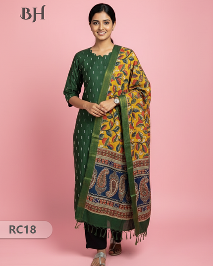 Chennuri Silk Dupatta with Raw Silk Green Top | Elegant Traditional Women’s Wear