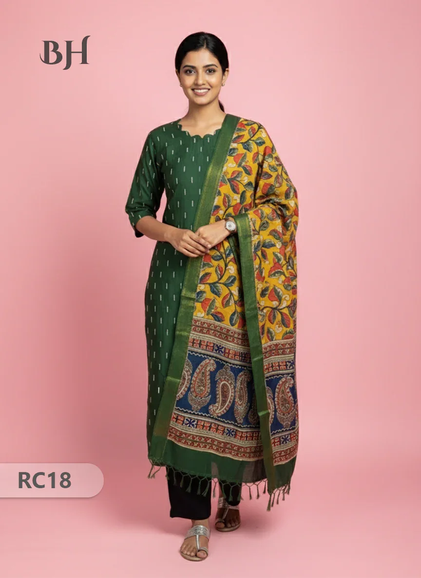 Chennuri Silk Dupatta with Raw Silk Green Top | Elegant Traditional Women’s Wear