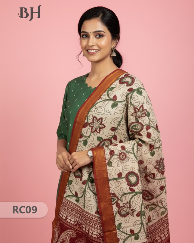 Chennuri Silk Dupatta with Raw Silk Green Top | Elegant Traditional Women’s Wear