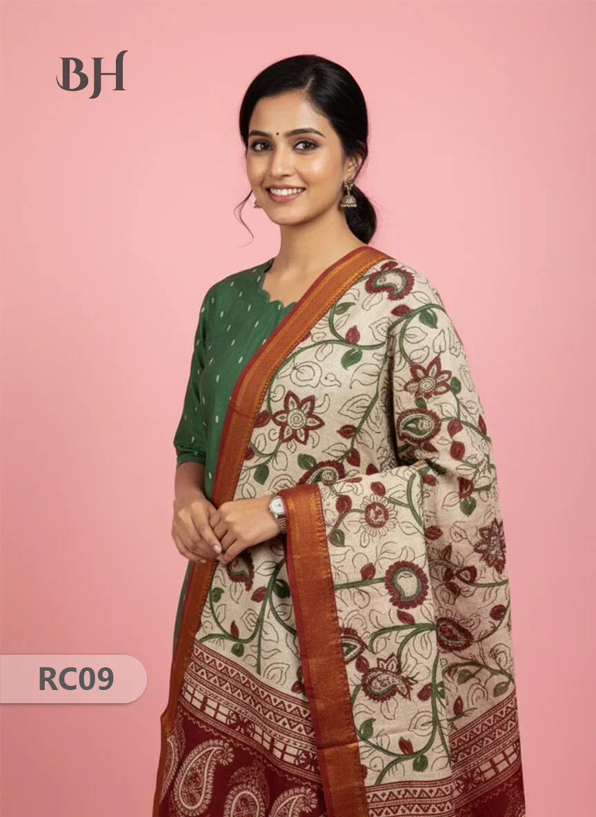 Chennuri Silk Dupatta with Raw Silk Green Top | Elegant Traditional Women’s Wear