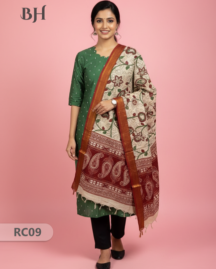 Chennuri Silk Dupatta with Raw Silk Green Top | Elegant Traditional Women’s Wear
