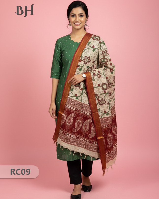 Chennuri Silk Dupatta with Raw Silk Green Top | Elegant Traditional Women’s Wear