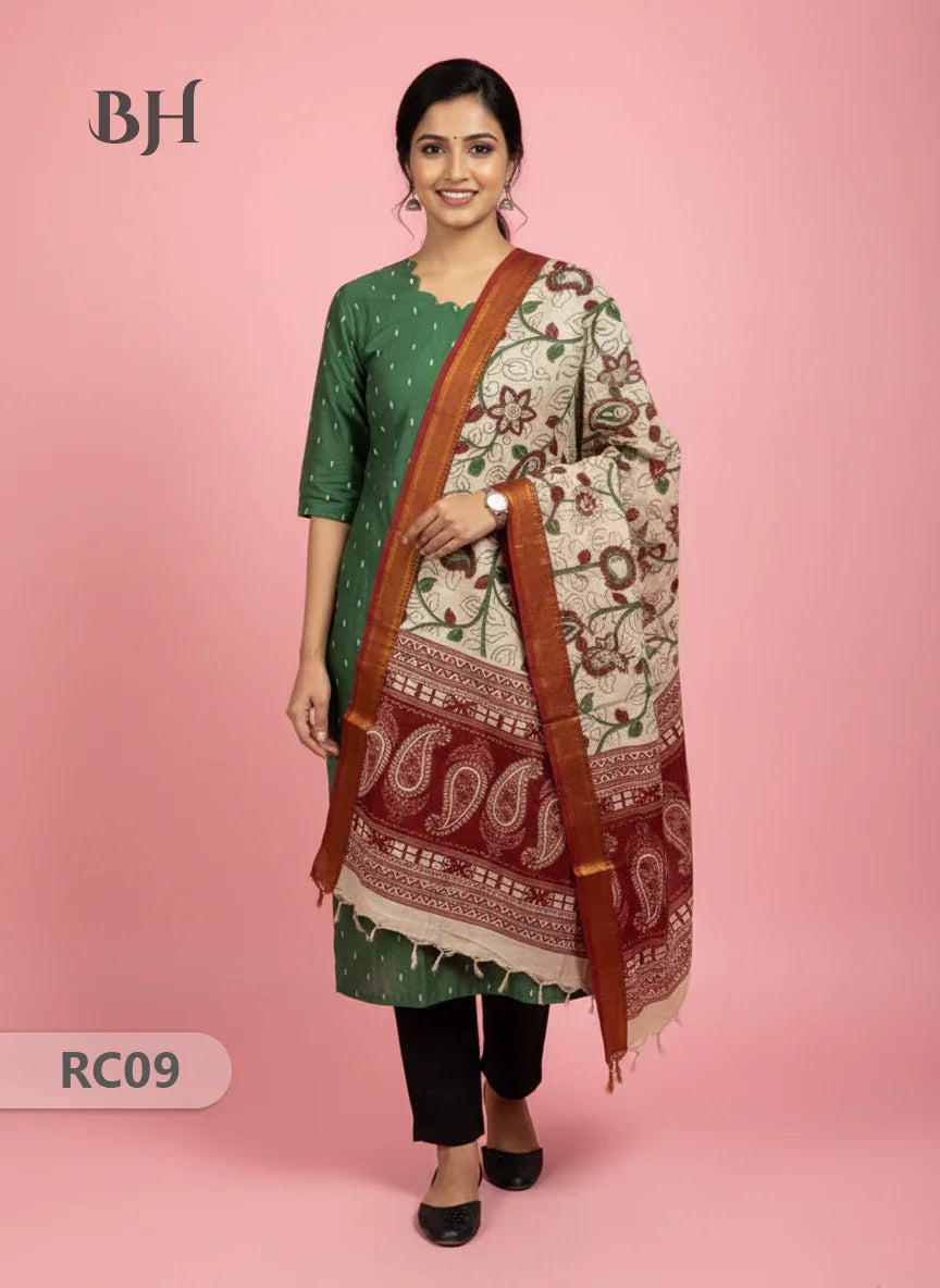 Chennuri Silk Dupatta with Raw Silk Green Top | Elegant Traditional Women’s Wear