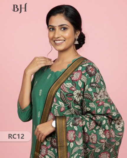 Chennuri Silk Dupatta with Raw Silk Green Top | Elegant Traditional Women’s Wear