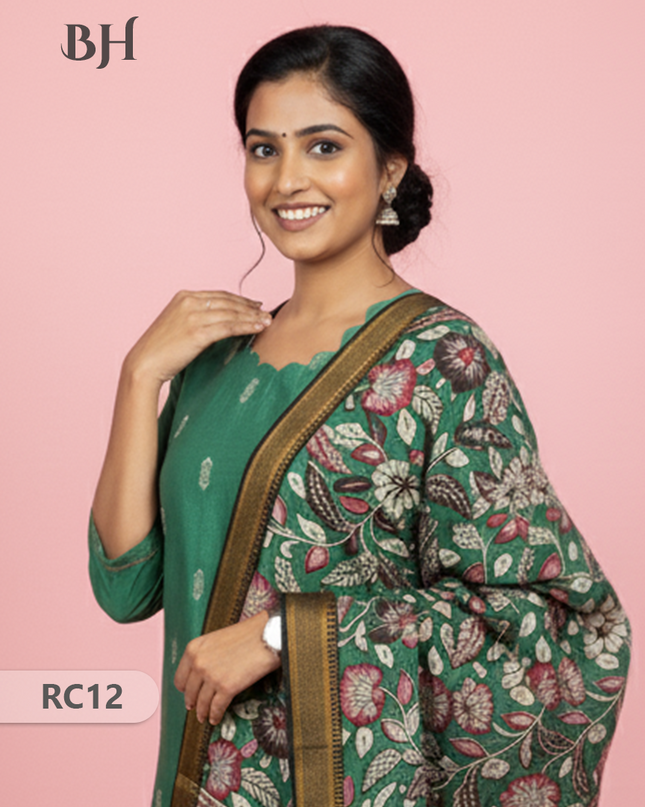 Chennuri Silk Dupatta with Raw Silk Green Top | Elegant Traditional Women’s Wear