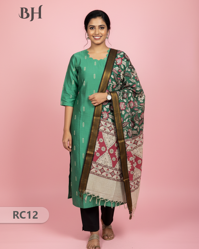 Chennuri Silk Dupatta with Raw Silk Green Top | Elegant Traditional Women’s Wear