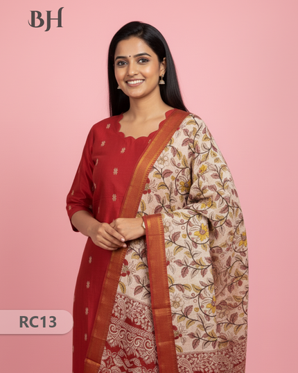 Chennuri Silk Dupatta with Raw Silk Red Top | Elegant Traditional Women’s Wear