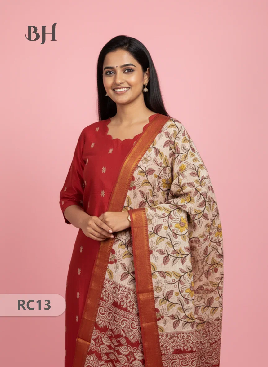 Chennuri Silk Dupatta with Raw Silk Red Top | Elegant Traditional Women’s Wear