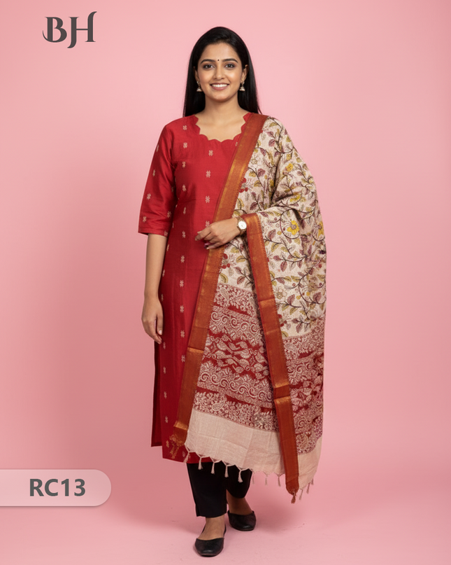 Chennuri Silk Dupatta with Raw Silk Red Top | Elegant Traditional Women’s Wear