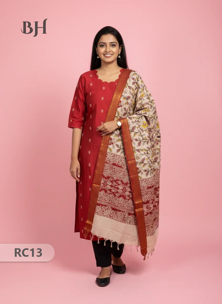 Chennuri Silk Dupatta with Raw Silk Red Top | Elegant Traditional Women’s Wear