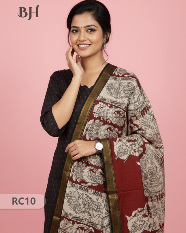 Chennuri Silk Dupatta with Raw Silk Black Top | Elegant Traditional Women’s Wear