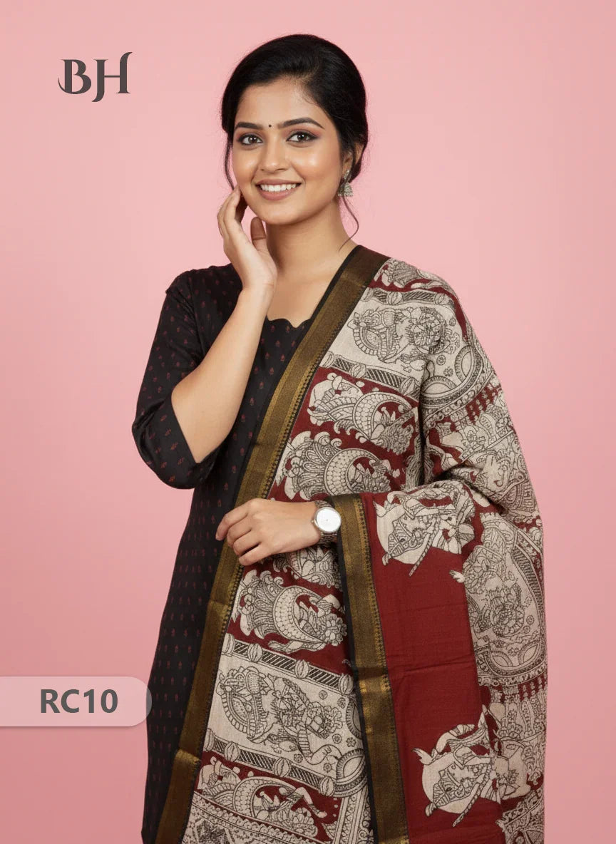 Chennuri Silk Dupatta with Raw Silk Black Top | Elegant Traditional Women’s Wear