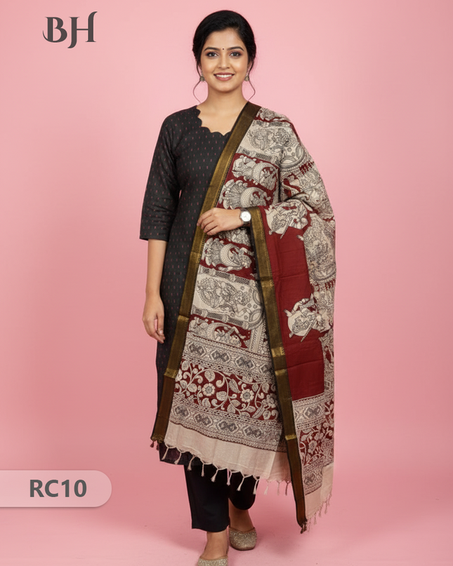 Chennuri Silk Dupatta with Raw Silk Black Top | Elegant Traditional Women’s Wear