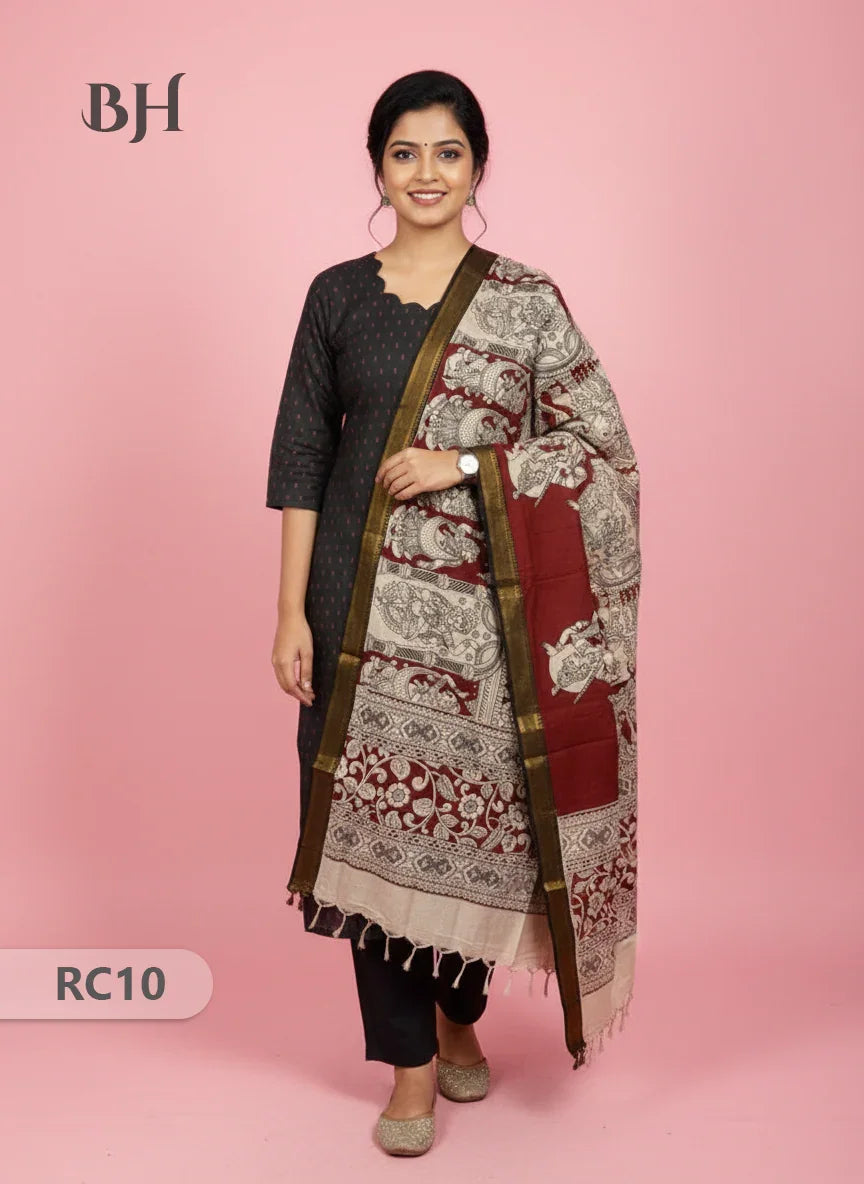 Chennuri Silk Dupatta with Raw Silk Black Top | Elegant Traditional Women’s Wear