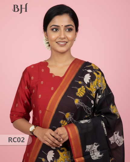 Chennuri Silk Dupatta with Raw Silk Red Top | Elegant Traditional Women’s Wear