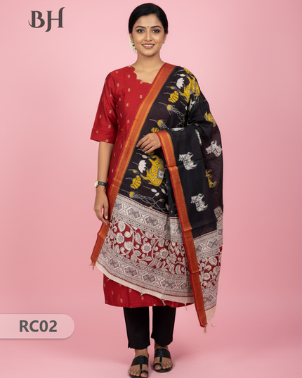 Chennuri Silk Dupatta with Raw Silk Red Top | Elegant Traditional Women’s Wear
