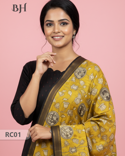 Chennuri Silk Dupatta with Raw Silk Black Top | Elegant Traditional Women’s Wear