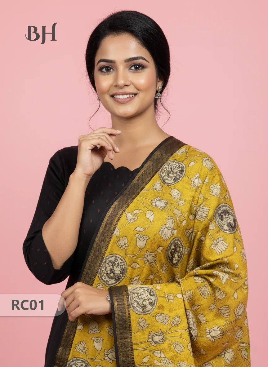 Chennuri Silk Dupatta with Raw Silk Black Top | Elegant Traditional Women’s Wear