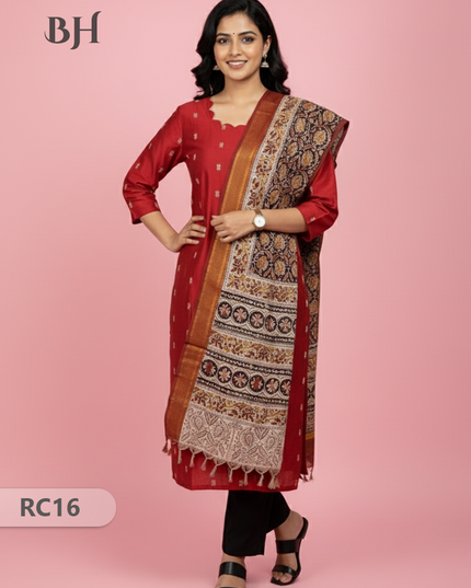 Chennuri Silk Dupatta with Raw Silk Red Top | Elegant Traditional Women’s Wear