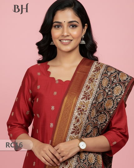 Chennuri Silk Dupatta with Raw Silk Red Top | Elegant Traditional Women’s Wear