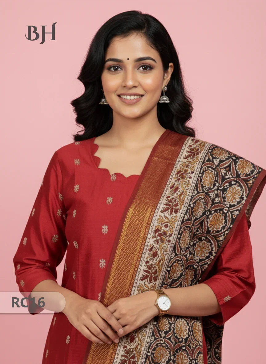 Chennuri Silk Dupatta with Raw Silk Red Top | Elegant Traditional Women’s Wear