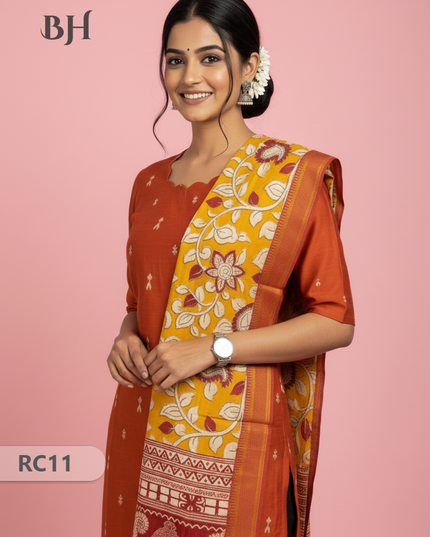 Chennuri Silk Dupatta with Raw Silk Orange Top | Elegant Traditional Women’s Wear