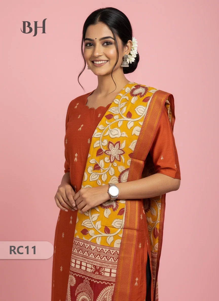 Chennuri Silk Dupatta with Raw Silk Orange Top | Elegant Traditional Women’s Wear