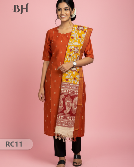 Chennuri Silk Dupatta with Raw Silk Orange Top | Elegant Traditional Women’s Wear
