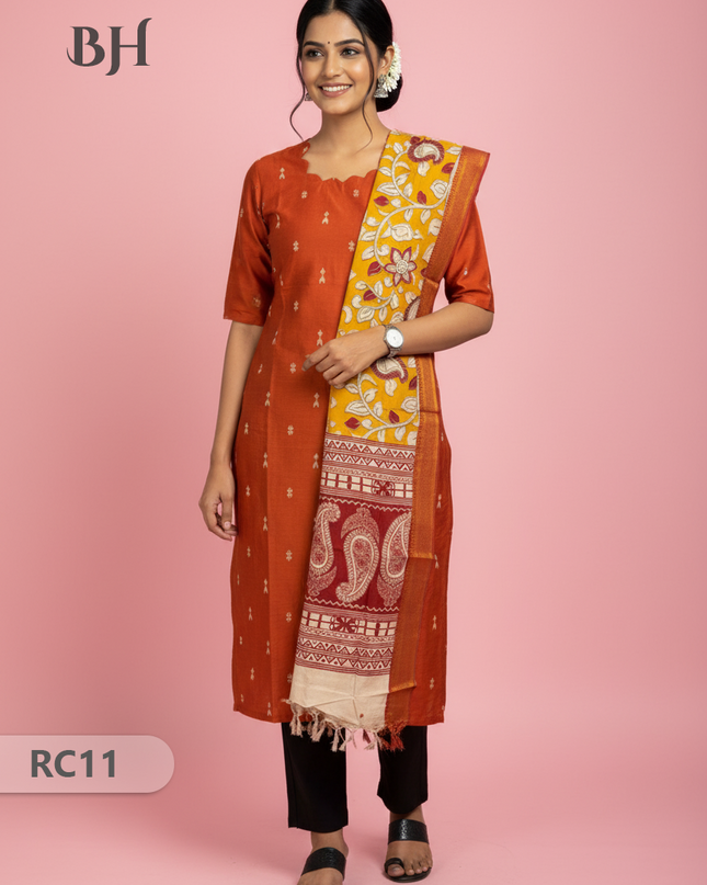 Chennuri Silk Dupatta with Raw Silk Orange Top | Elegant Traditional Women’s Wear