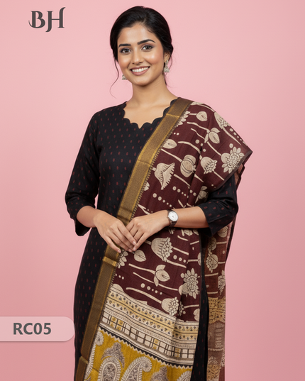 Chennuri Silk Dupatta with Raw Silk Black Top | Elegant Traditional Women’s Wear