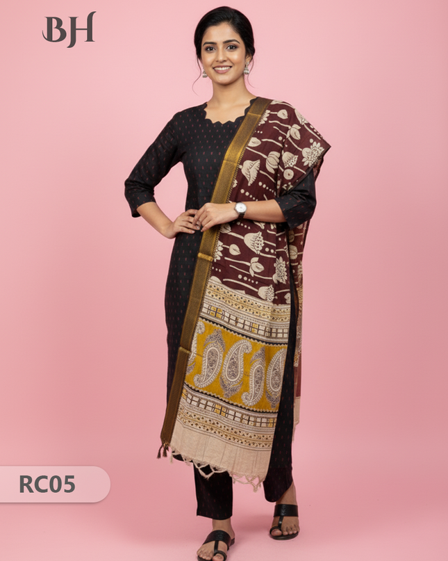 Chennuri Silk Dupatta with Raw Silk Black Top | Elegant Traditional Women’s Wear