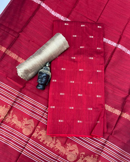 Premium Dark Red Raw Silk 3PC Unstitched Dress Material for Women