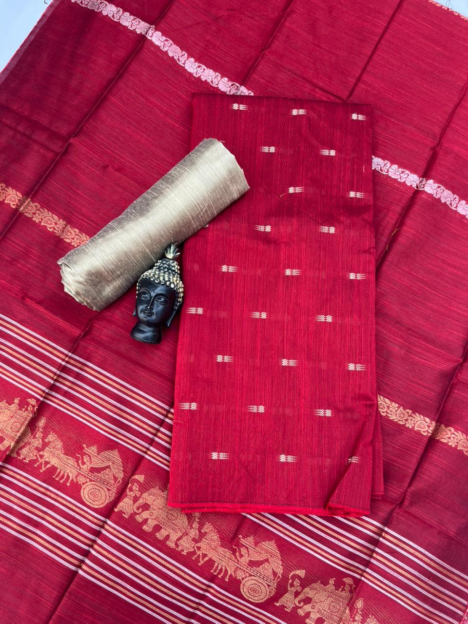 Premium Dark Red Raw Silk 3PC Unstitched Dress Material for Women