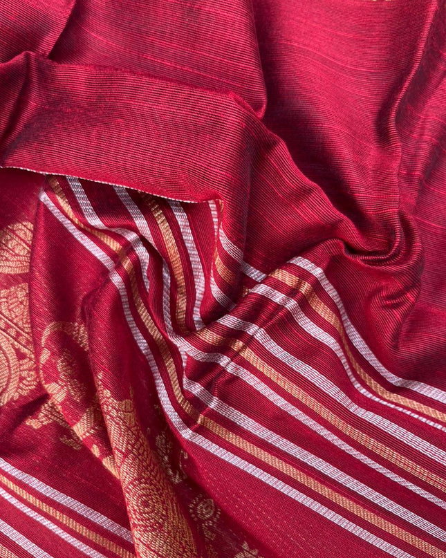 Premium Dark Red Raw Silk 3PC Unstitched Dress Material for Women