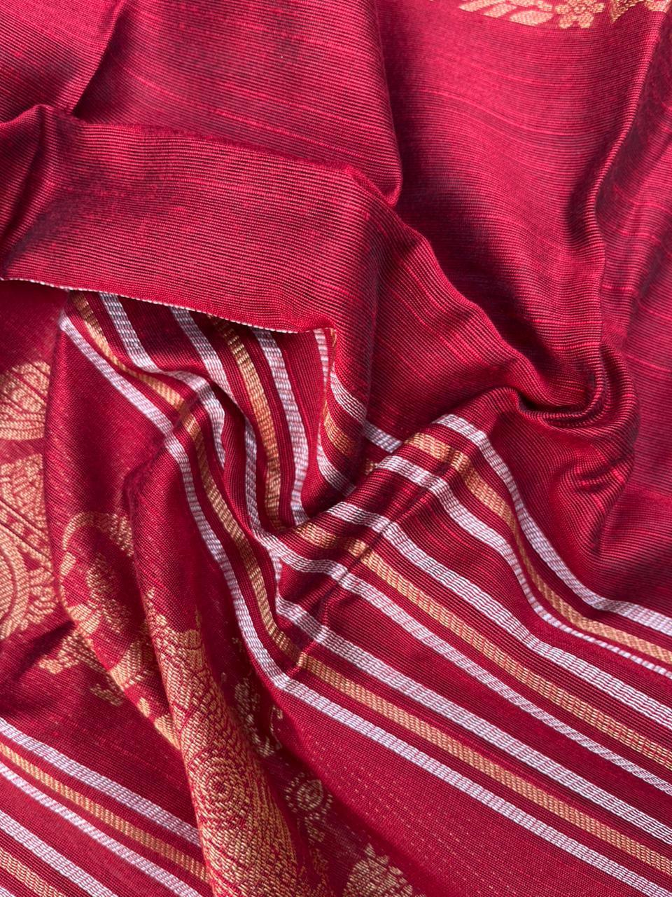 Premium Dark Red Raw Silk 3PC Unstitched Dress Material for Women